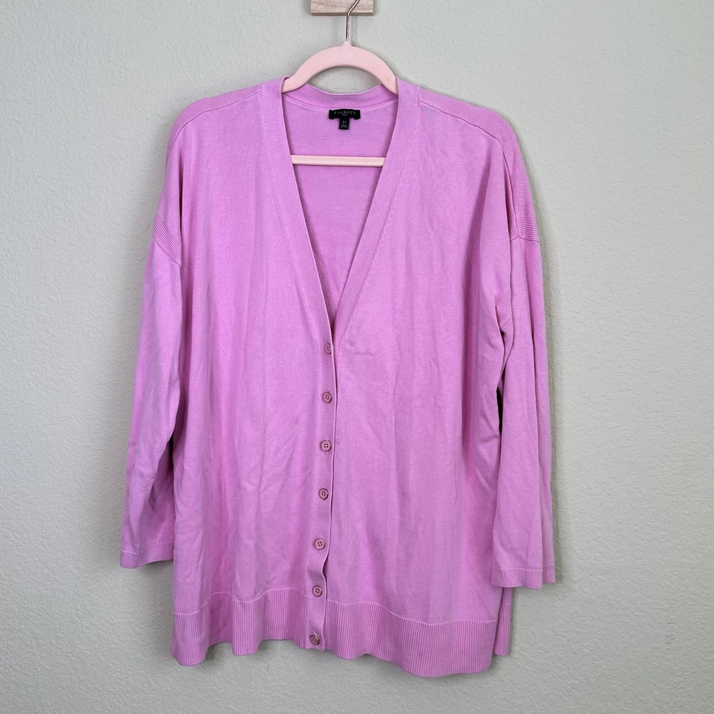 Talbots Plus Pink V-Neck Button Front Cardigan Sweater 2X Preppy Transitional
